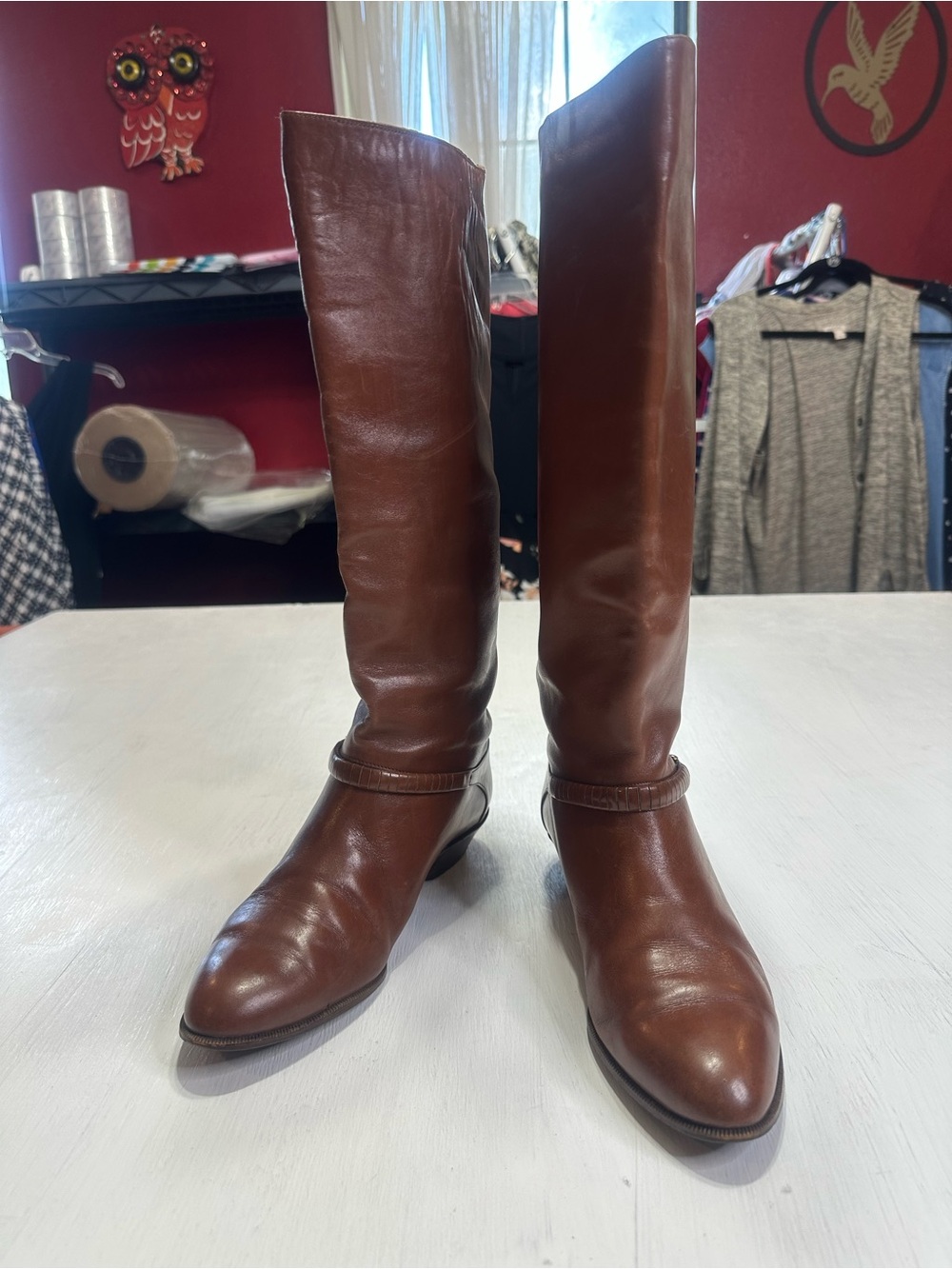 Charter Club Italy Brown Leather Tall Riding Boots Women’s 6B Knee High - Picture 2 of 16